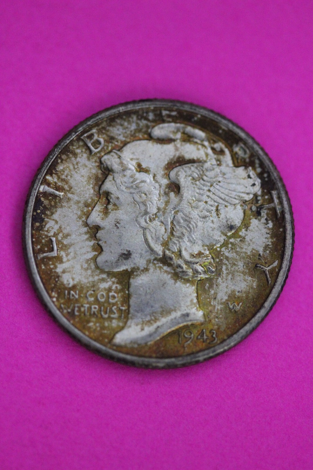 Toned 1943 P Mercury Liberty Dime Silver Coin Guaranteed Authentic Genuine 1094