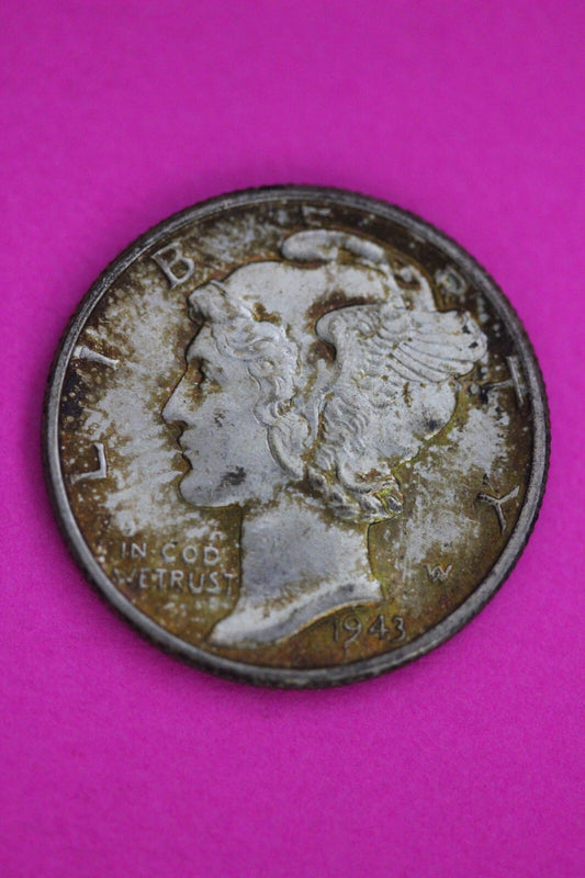 Toned 1943 P Mercury Liberty Dime Silver Coin Guaranteed Authentic Genuine 1094