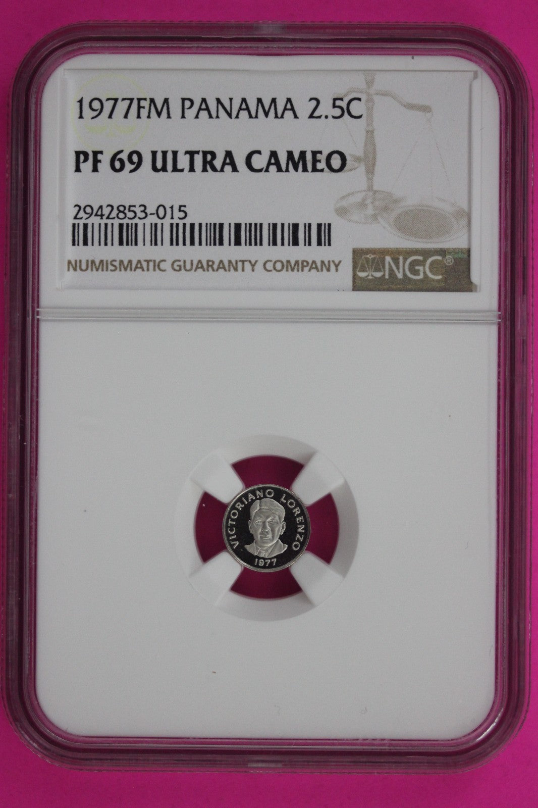 1977 Panama PF 69 Ultra Cameo Proof 2.5 Centesimos NGC Certified Graded 1333