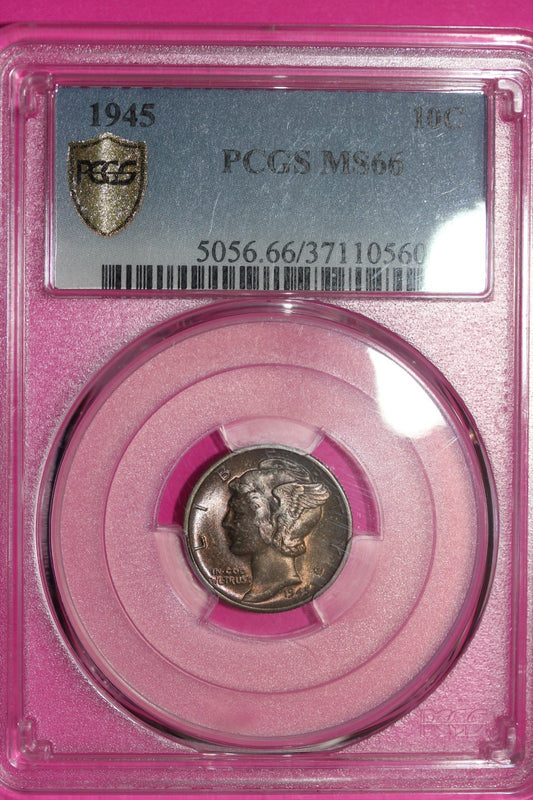 Toned 1945 P MS 66 Mercury Liberty Dime PCGS Certified Graded Authentic 87
