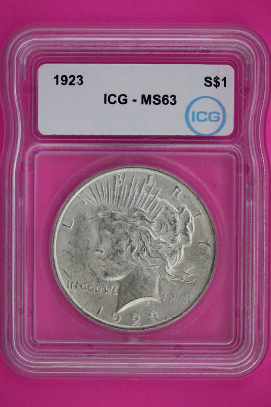 1923 P MS 63 Liberty Peace Silver Dollar ICG Certified Graded Authentic Slab 856