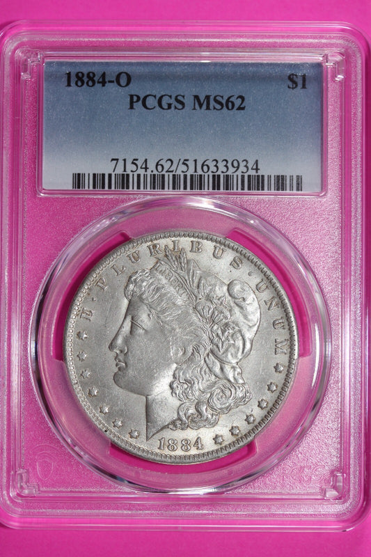 Nicely Toned 1884 O MS 62 Liberty Morgan Silver Dollar PCGS Certified Slab 754