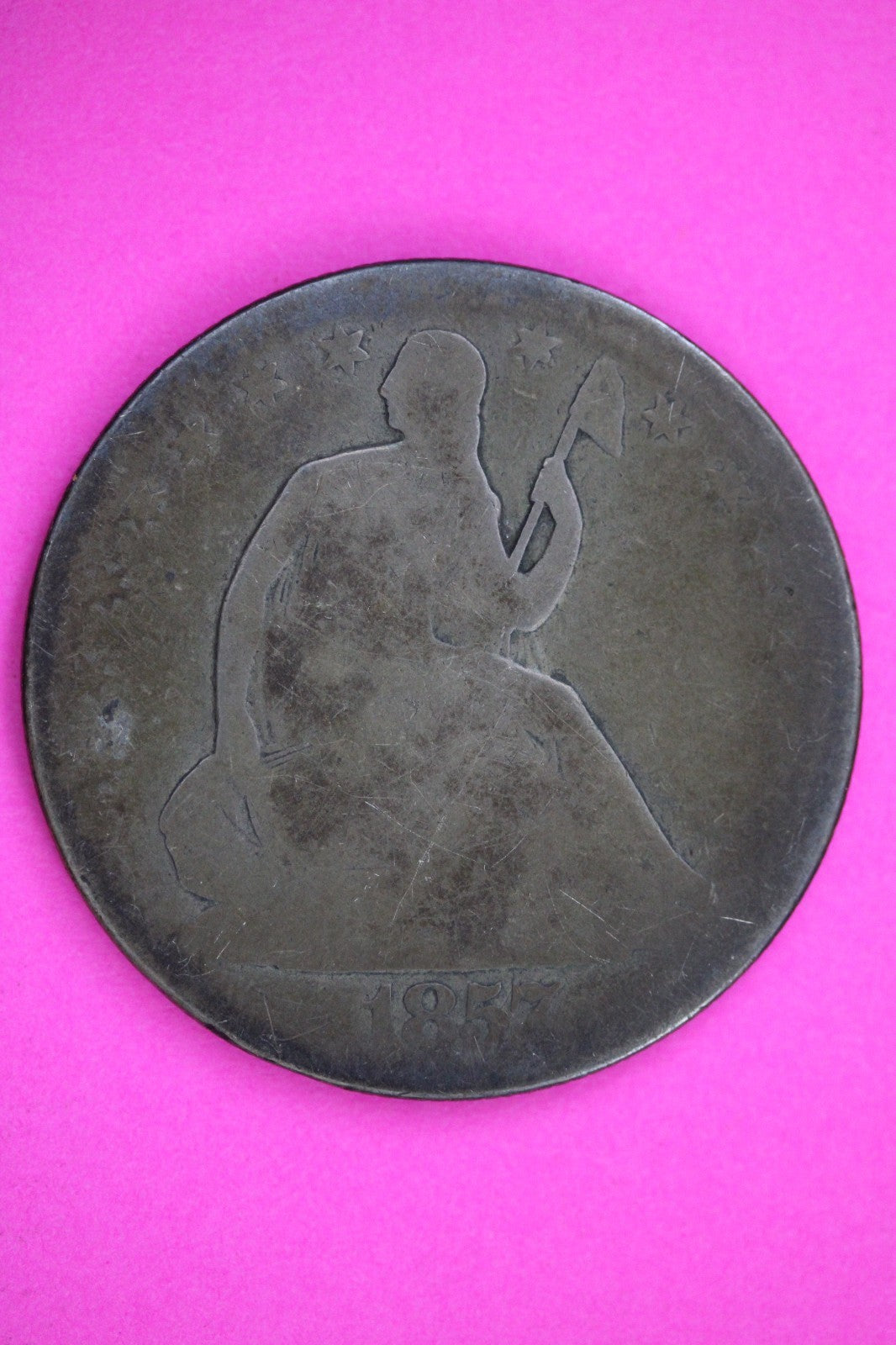 1857 P Seated Liberty Half Dollar Silver Exact Coin Shown Low Grade Filler 2793