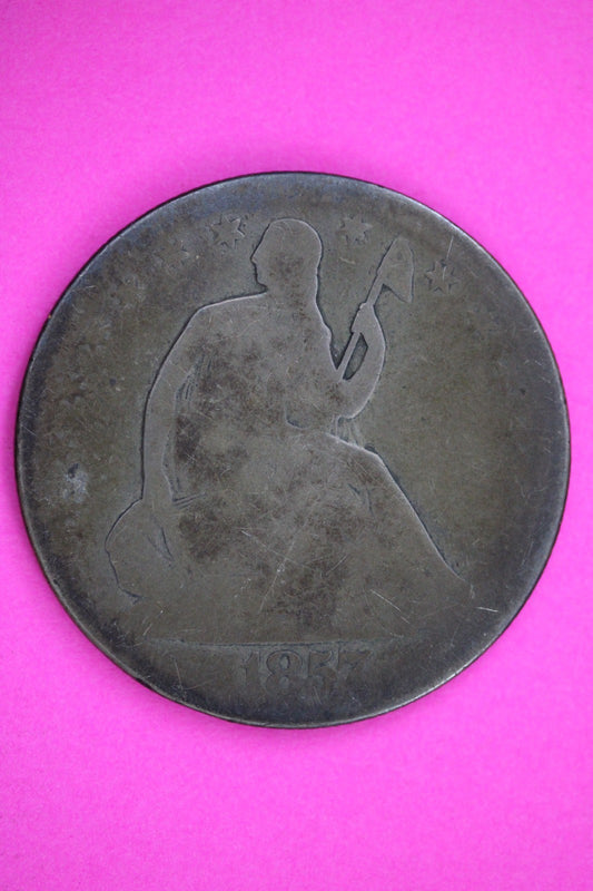 1857 P Seated Liberty Half Dollar Silver Exact Coin Shown Low Grade Filler 2793