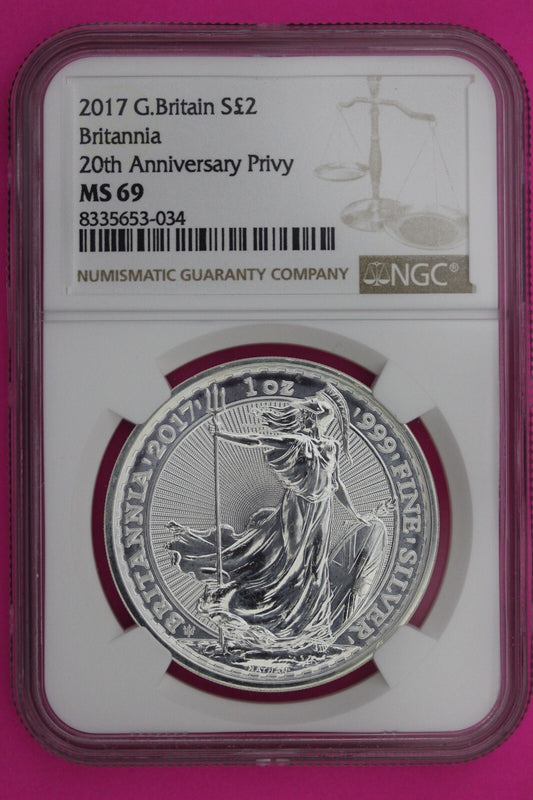 2017 MS 69 Great Britain £2 Britannia 20th Anniversary Privy NGC Graded Slab 890
