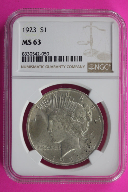1923 P MS 63 Liberty Peace Silver Dollar NGC Certified Authentic Graded Slab 135