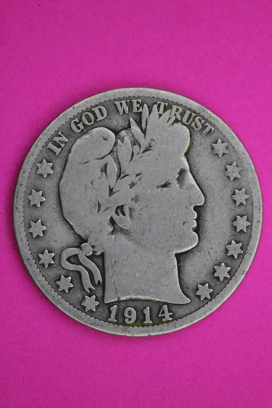 1914 S Barber Liberty Silver Half Dollar Guaranteed Authentic Genuine Coin 2288