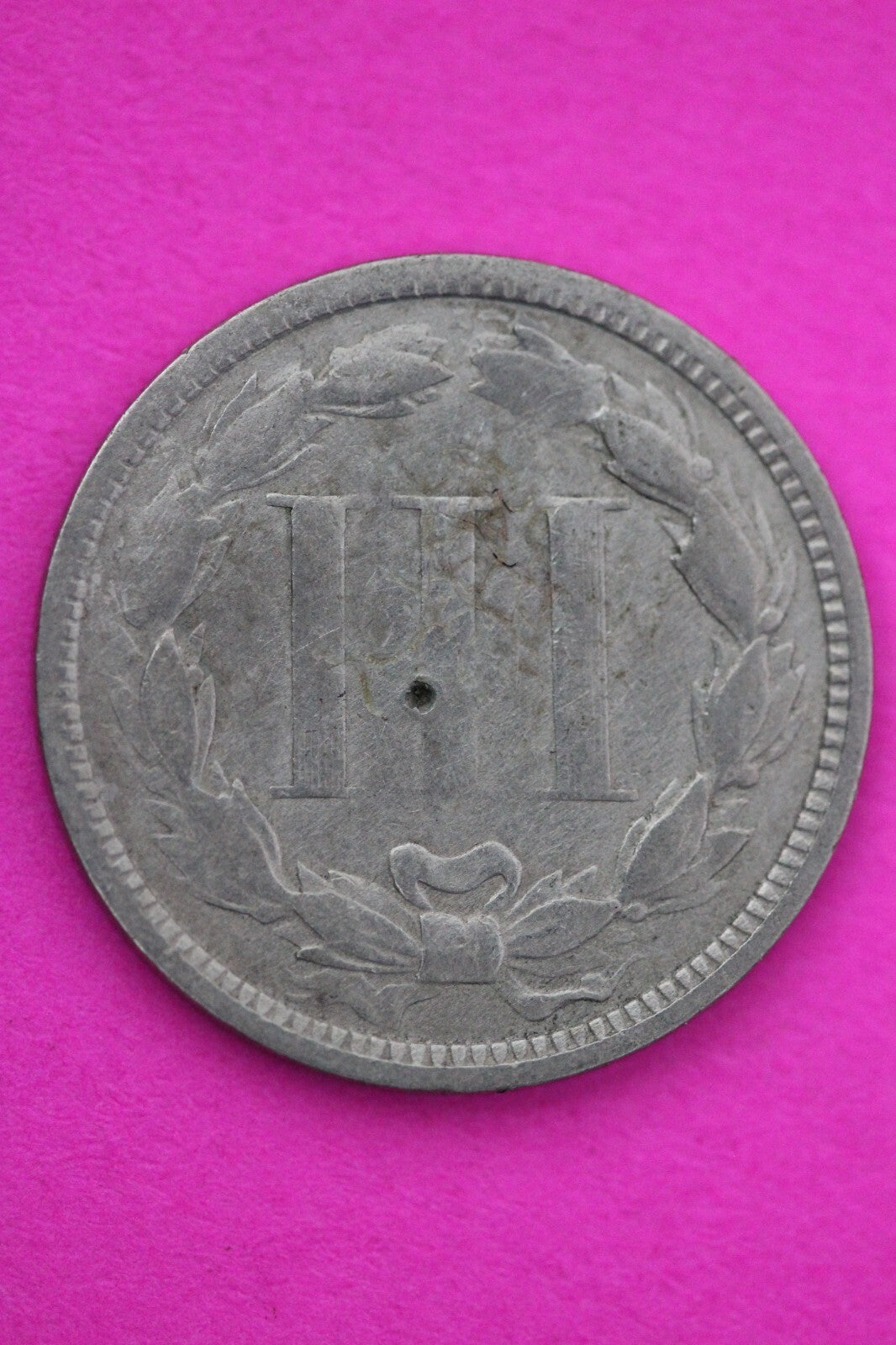 1867 Three 3 Cent Nickel Scarce Semi Key Date Type Coin Philadelphia Mint 101