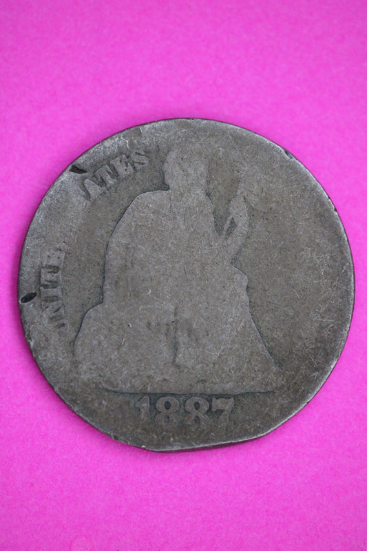1887 P Seated Dime Silver Exact Coin Shown Low Grade Filler Damaged Bent 2751