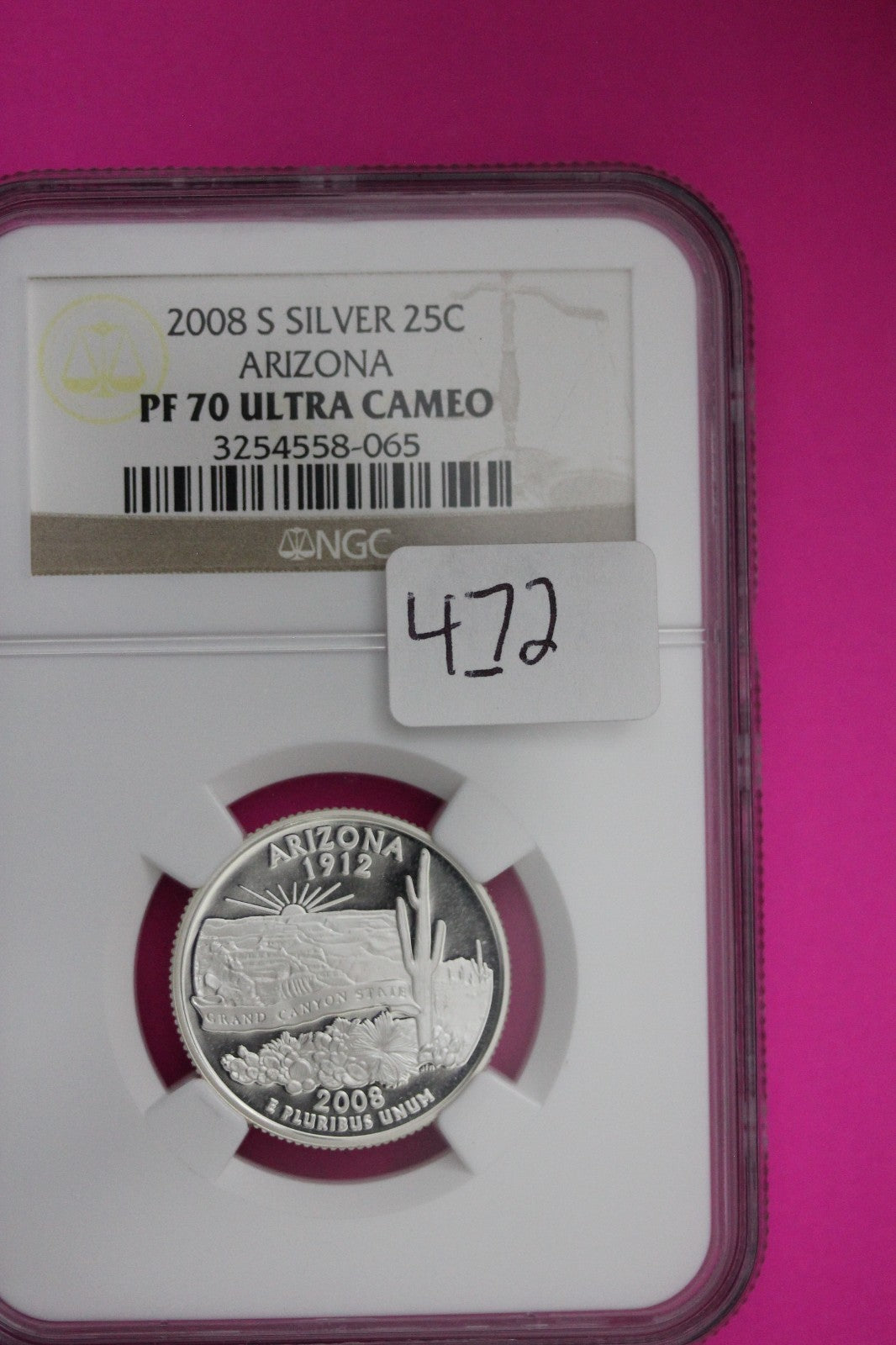 2008 S PF 70 Arizona Silver State Quarter NGC Certified Authentic Slab 472