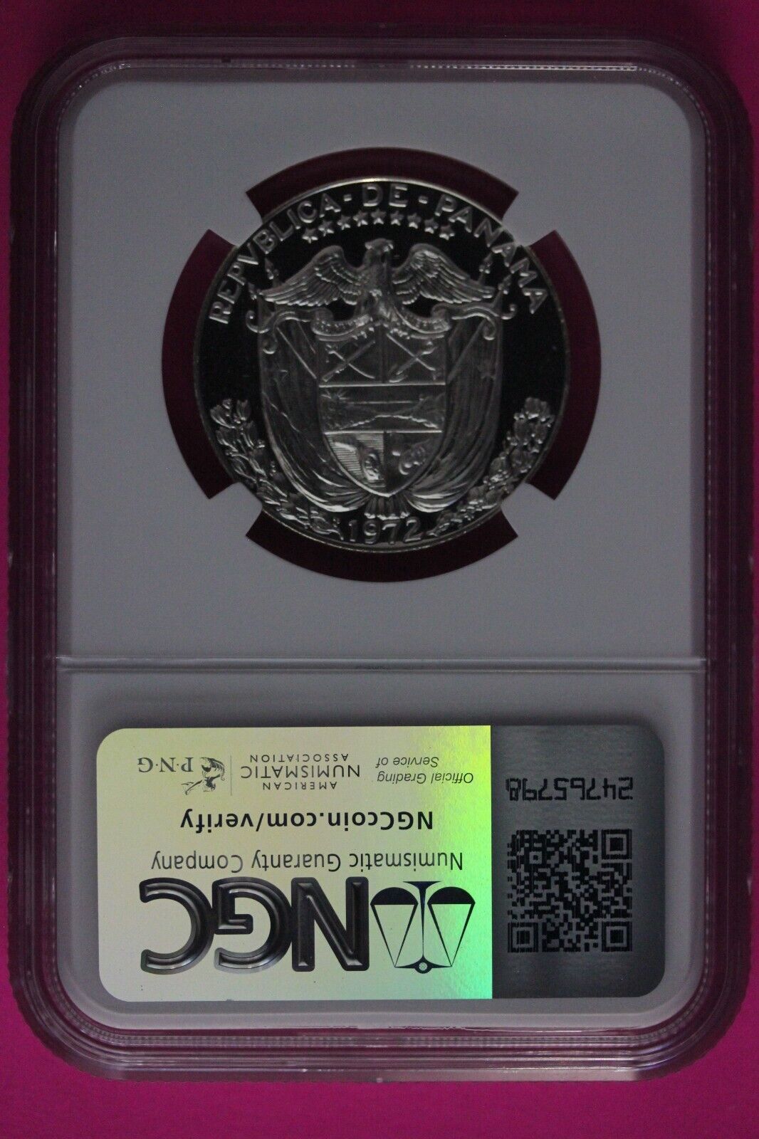 Spot 1972 Panama PF 69 Proof Silver 1/2 Balboa NGC Certified Slab 1033