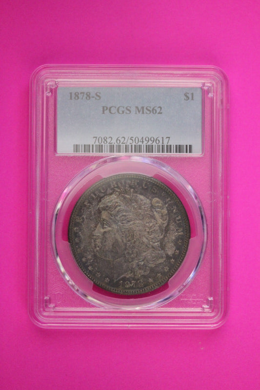 Rainbow Toned 1878 S MS 62 Morgan Liberty Silver Dollar PCGS Certified Slab 196