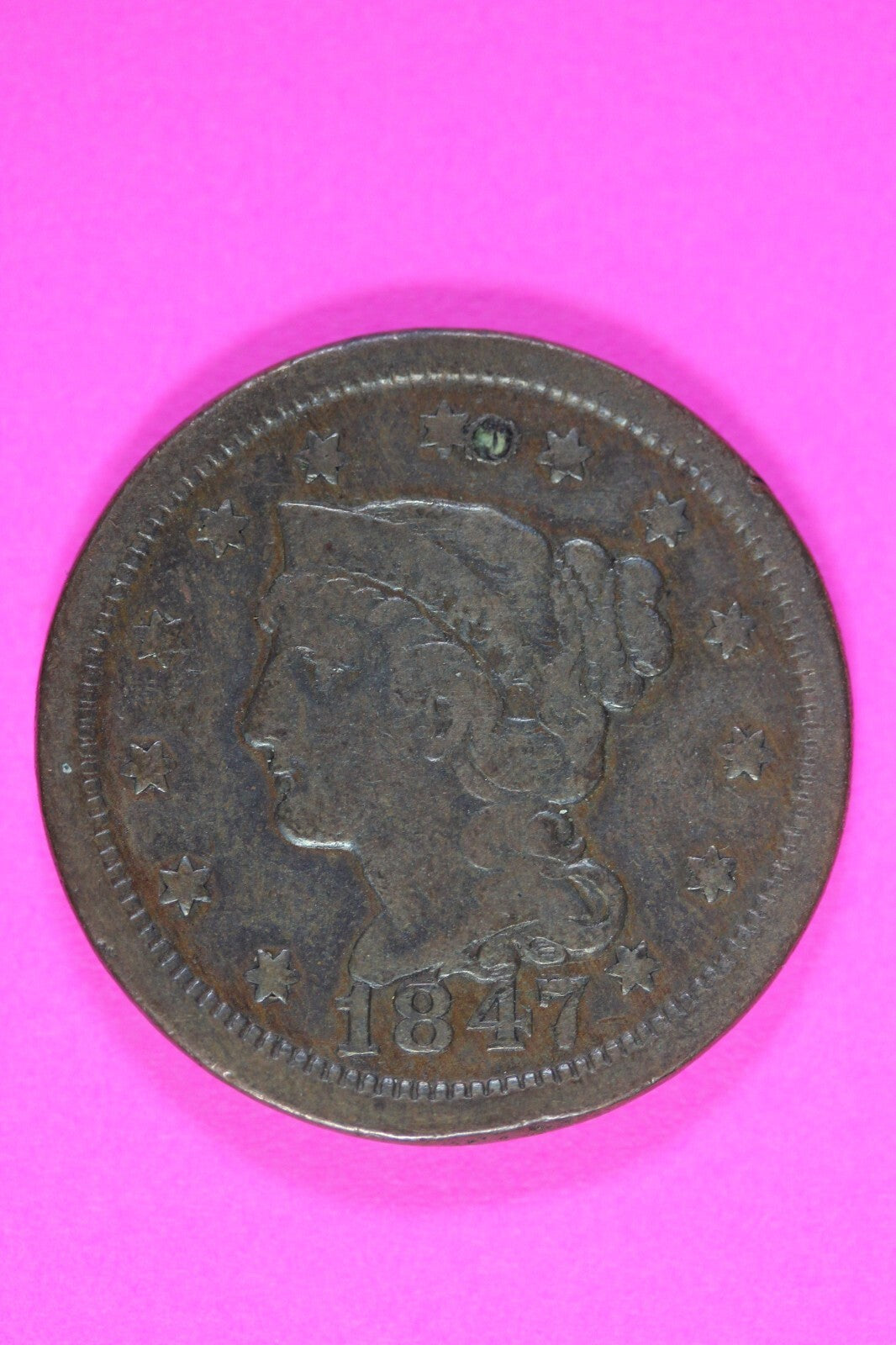 1847/47 Large Cent Braided Hair Liberty Exact Rare Early Type Coin Pictured 13