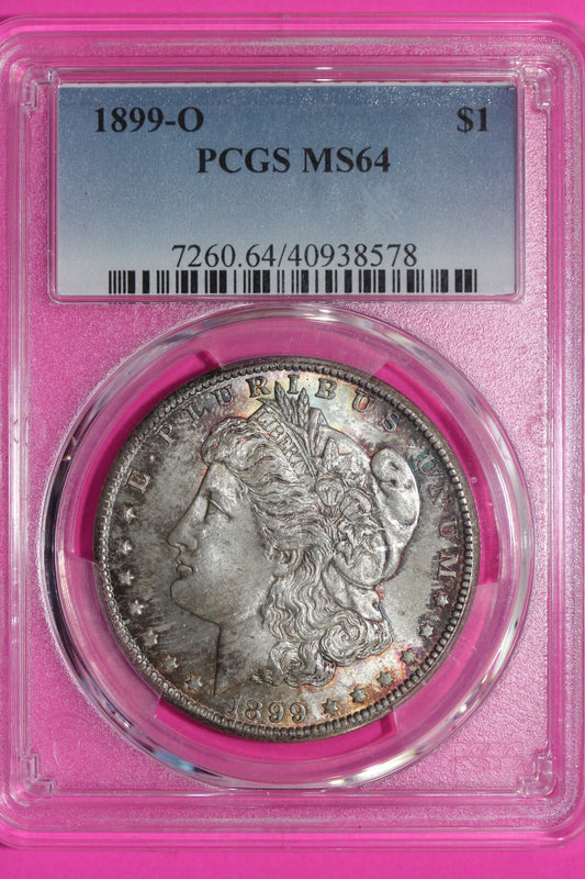 Rainbow Toned 1899 O MS 64 Liberty Morgan Silver Dollar PCGS Certified Slab 379