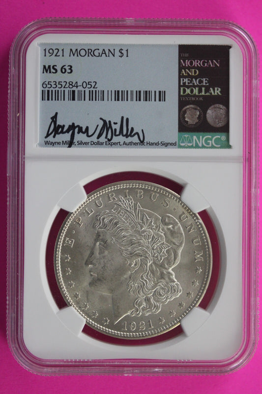 Wayne Miller Signature 1921 P MS 63 Liberty Morgan Silver Dollar NGC 105