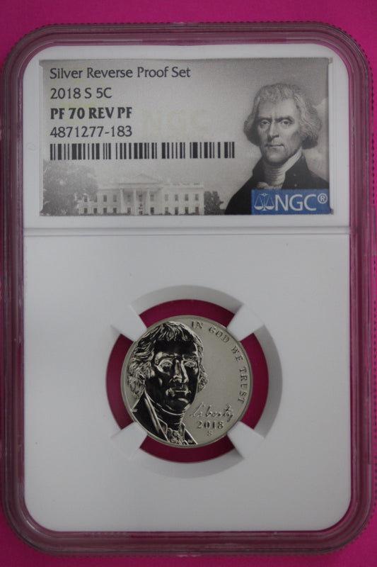 2018 S PF 70 Reverse Proof Jefferson Nickel 1 Coin From a Proof Set NGC Slab 319
