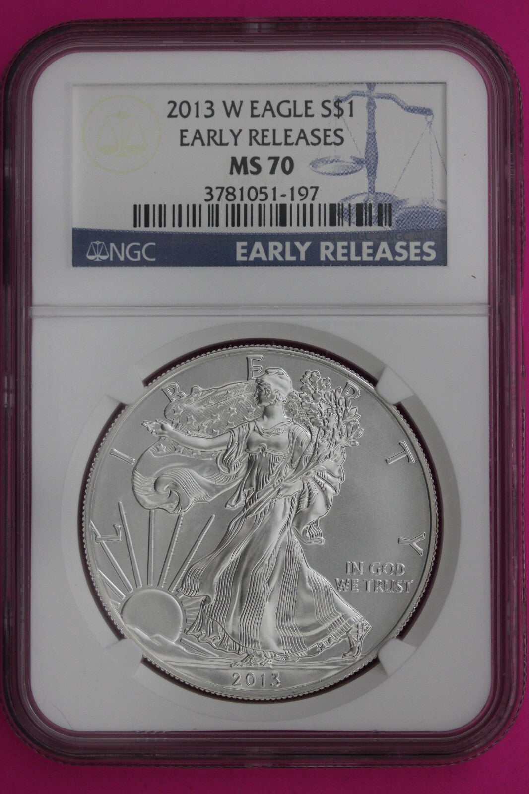 2013 W MS 70 Silver Eagle Coin 1 OZ .999 NGC Certified Graded Authentic Slab 554
