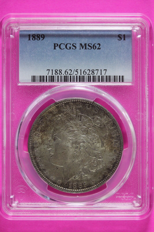 Toned 1889 P MS 62 Liberty Morgan Silver Dollar PCGS Certified Graded Slab 914