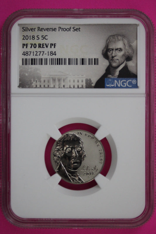 2018 S PF 70 Reverse Proof Jefferson Nickel 1 Coin From a Proof Set NGC Slab 270