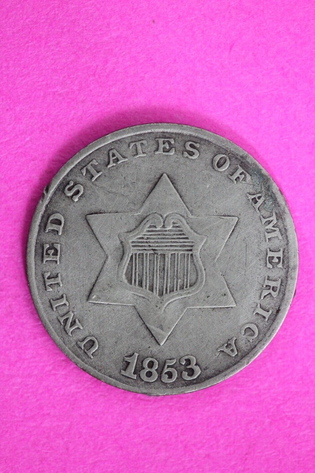 High Grade 1853 Trime 3 Three Cent Silver Dime Rare Semi Key Date Coin 129