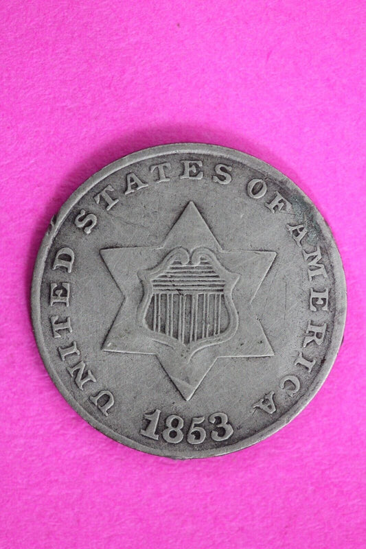 High Grade 1853 Trime 3 Three Cent Silver Dime Rare Semi Key Date Coin 129