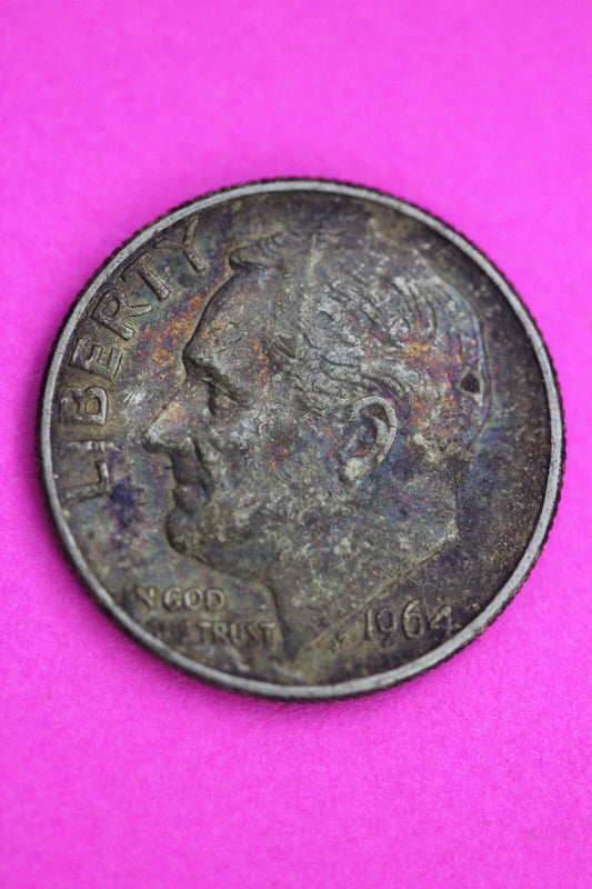 Toned 1964 D Roosevelt Dime 90% Silver Guaranteed Authentic & Genuine Coin 1003