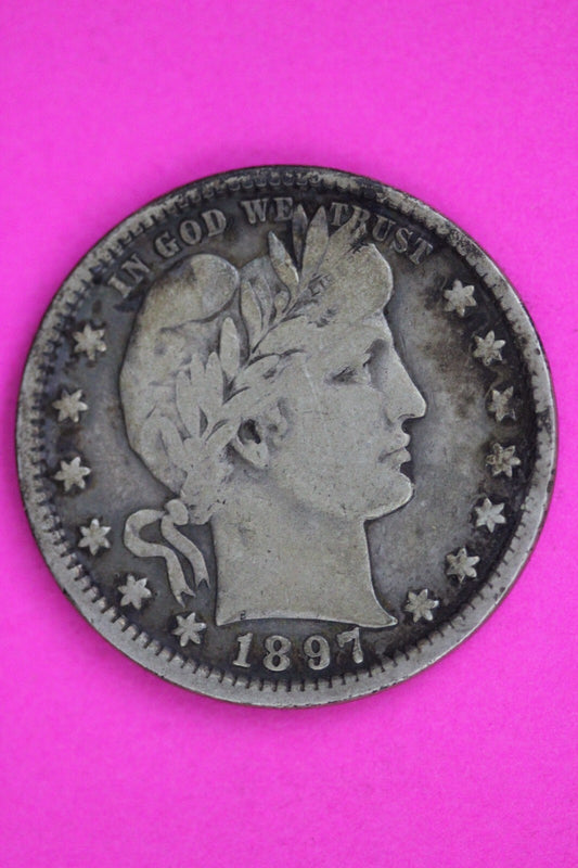 1897 P Barber Liberty Silver Quarter Guaranteed Authentic & Genuine Coin 0612N