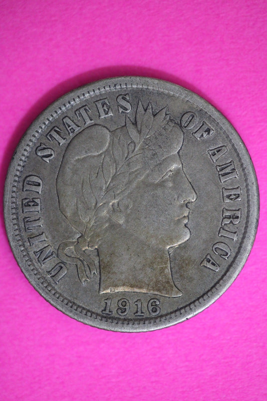 High Grade 1916 P Barber Liberty Dime Scarce Semi Key Date Silver Coin 49