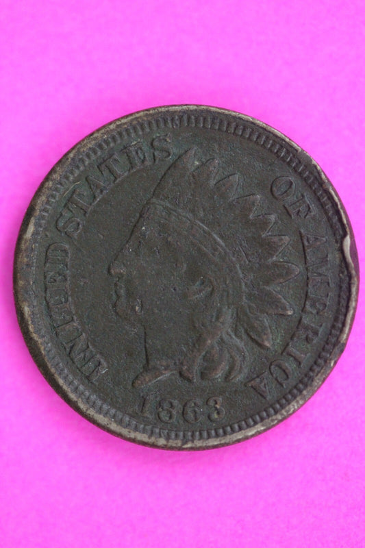 Rotated Die 1863 Copper Nickel Indian Head Cent Penny Guaranteed Authentic 1417