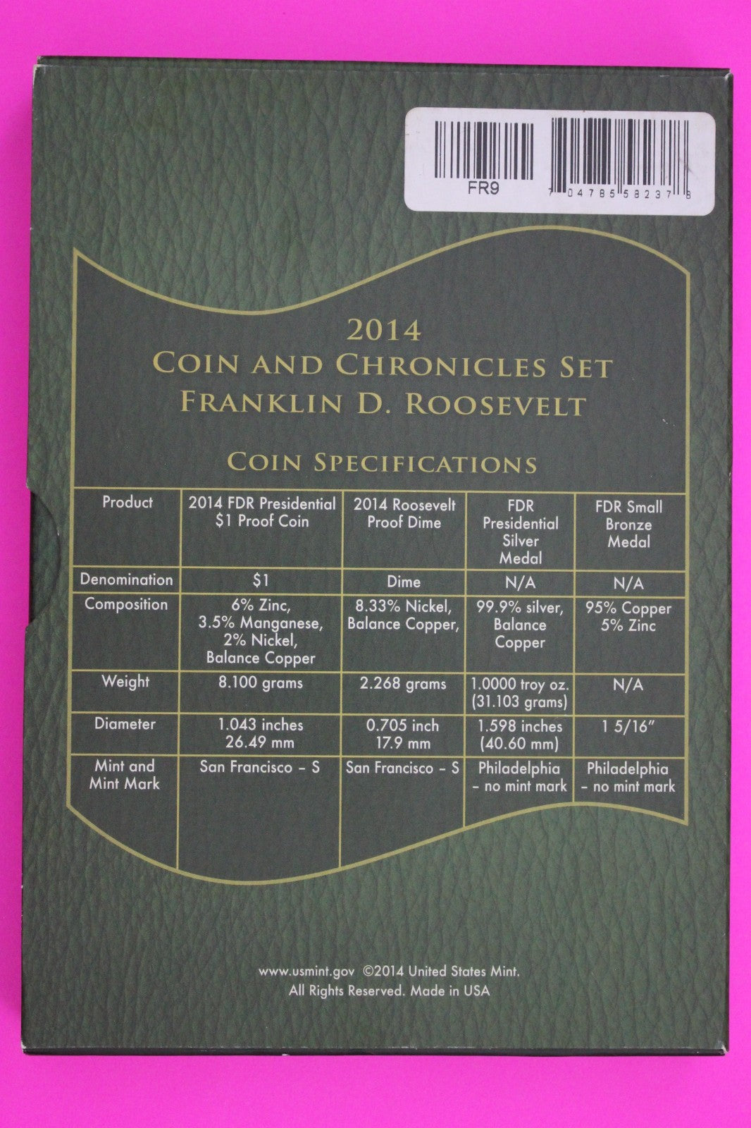 Gem 2014 Franklin Roosevelt Coins & Chronicles Set 1 OZ Silver Box & COA 7035