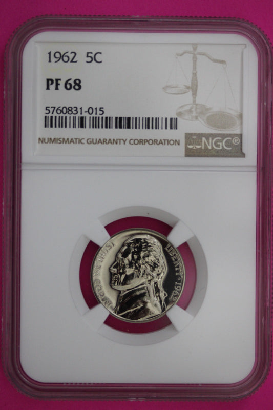 1962 PF 68 Jefferson Nickel NGC Certified Graded Authentic Genuine Slab 380