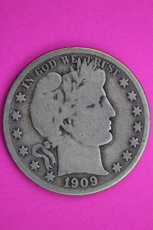 1909 Inverted S Barber Liberty Half Dollar Silver Coin Key Date Genuine 0409N