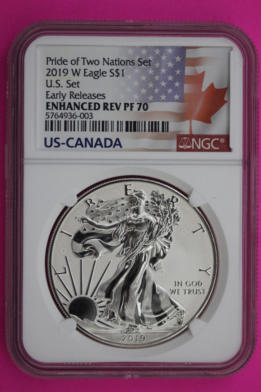 2019 W PF 70 Enhanced Reverse Proof Silver Eagle From Two Nations Set NGC 614