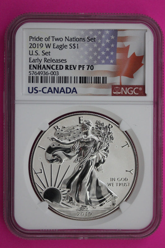 2019 W PF 70 Enhanced Reverse Proof Silver Eagle From Two Nations Set NGC 614