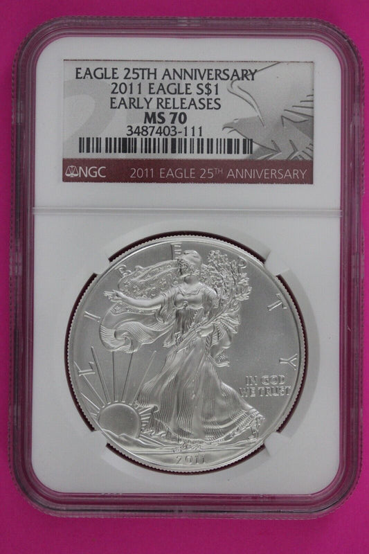 2011 MS 70 Silver American Eagle 25th Anniversary NGC Graded First Releases 279