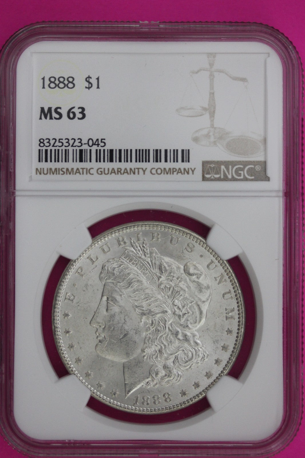 1888 P MS 63 Liberty Morgan Silver Dollar NGC Certified Graded Authentic 1043
