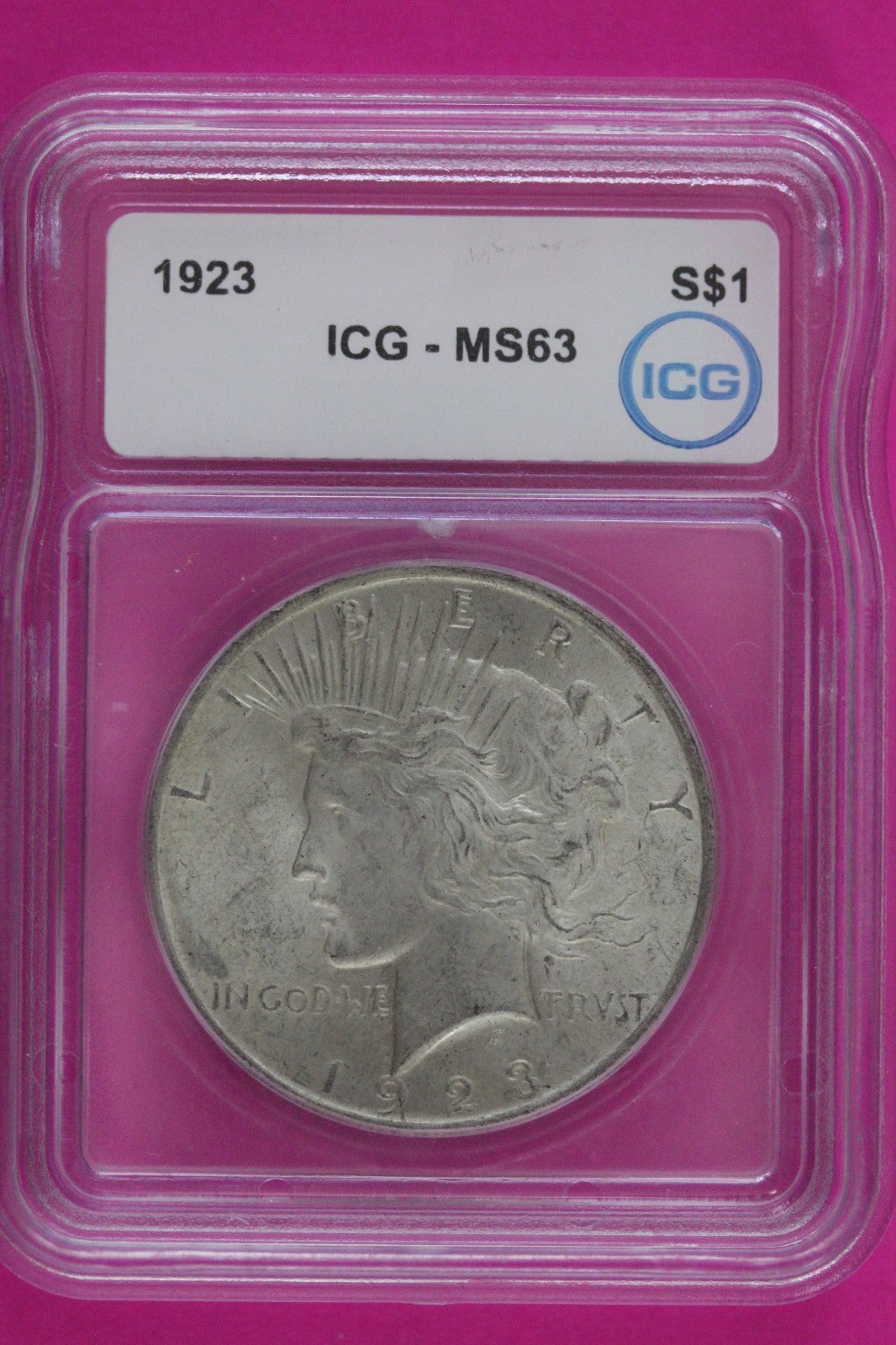 1923 P MS 63 Liberty Peace Silver Dollar ICG Certified Authentic Graded Slab 145