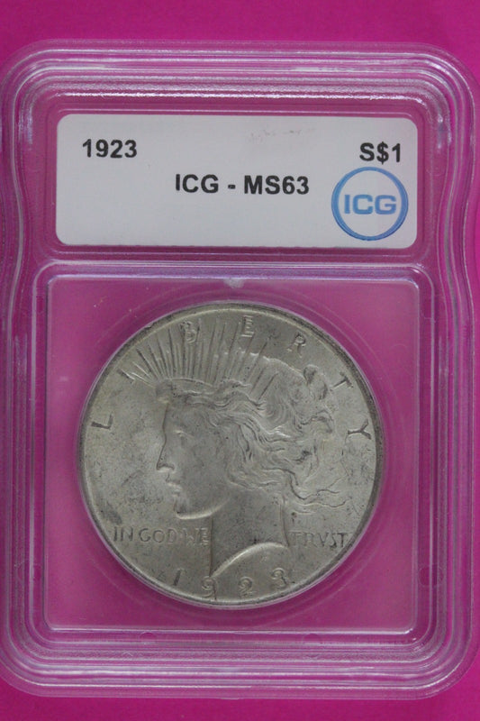 1923 P MS 63 Liberty Peace Silver Dollar ICG Certified Authentic Graded Slab 145
