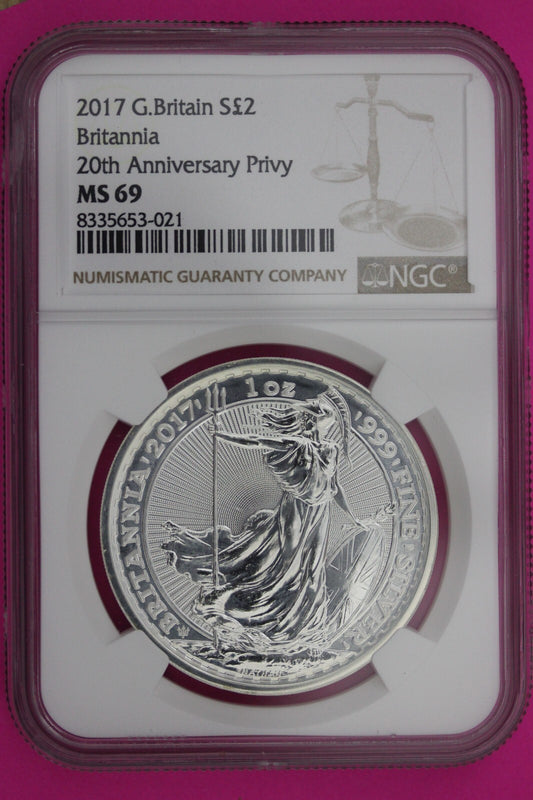 2017 MS 69 Great Britain £2 Britannia 20th Anniversary Privy NGC Graded  1167