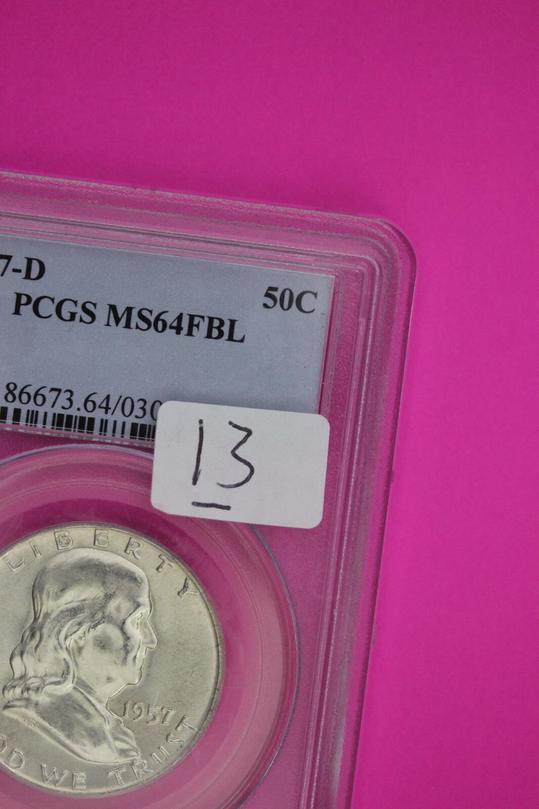 1957 D MS 64 Full Bell Lines Ben Franklin Silver Half Dollar PCGS FBL Slab 13