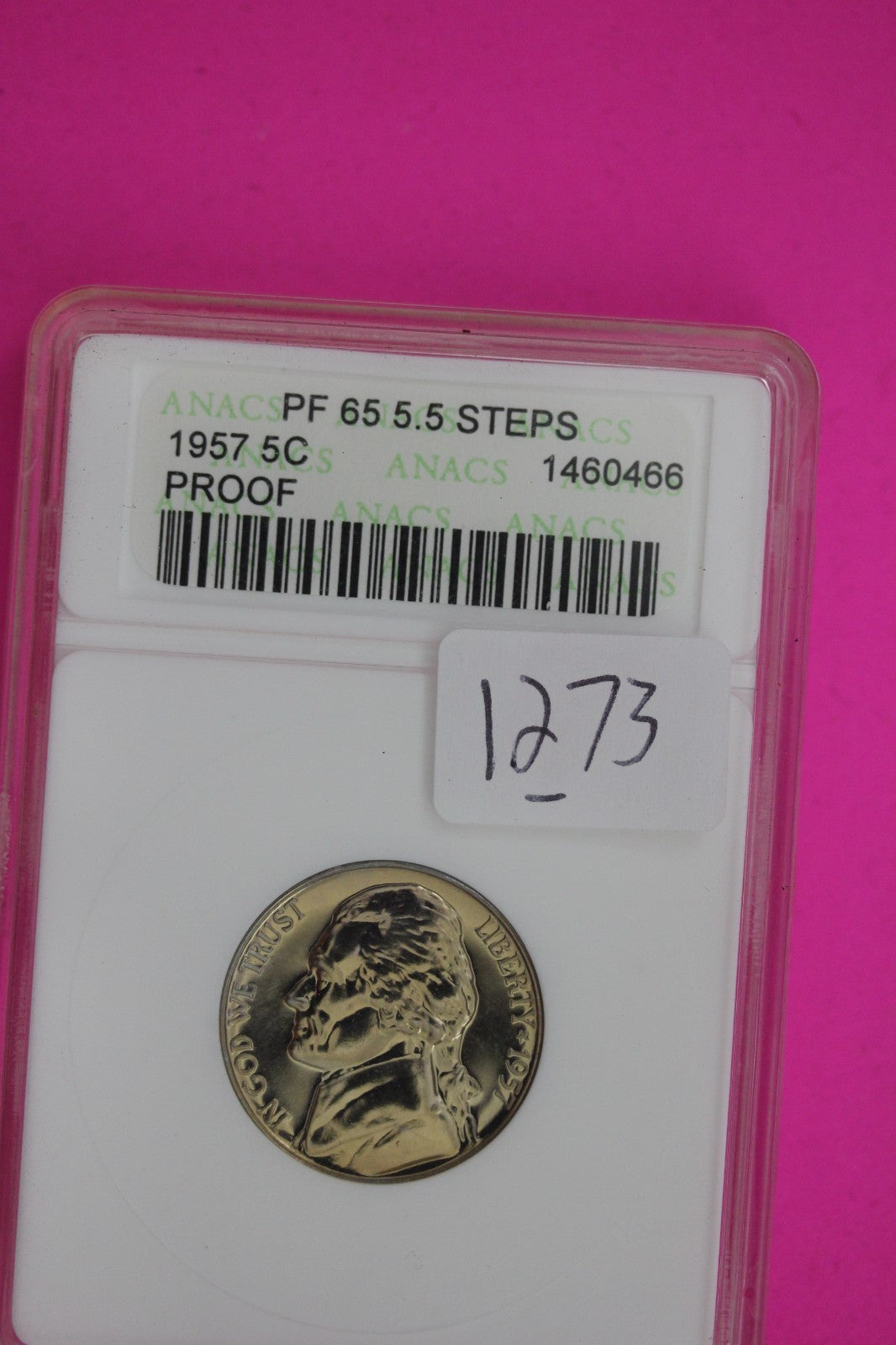 1957 PF 65 5.5  Steps Jefferson Nickel ANACS Certified Graded Authentic 1273
