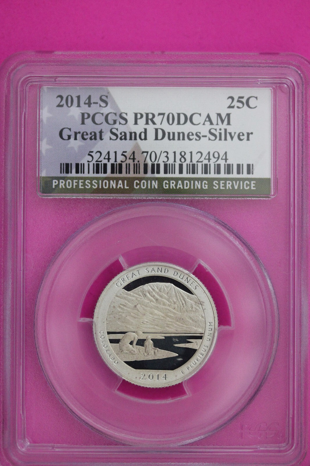 2014 S PR 70 Silver Quarter Great Sand Dunes ATB PCGS Graded Certified Slab 841