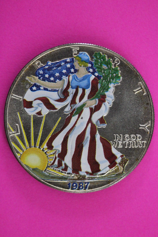 Colorized 1987 American Silver Eagle 1 Ounce .999 Fine Exact Coin Shown N0493