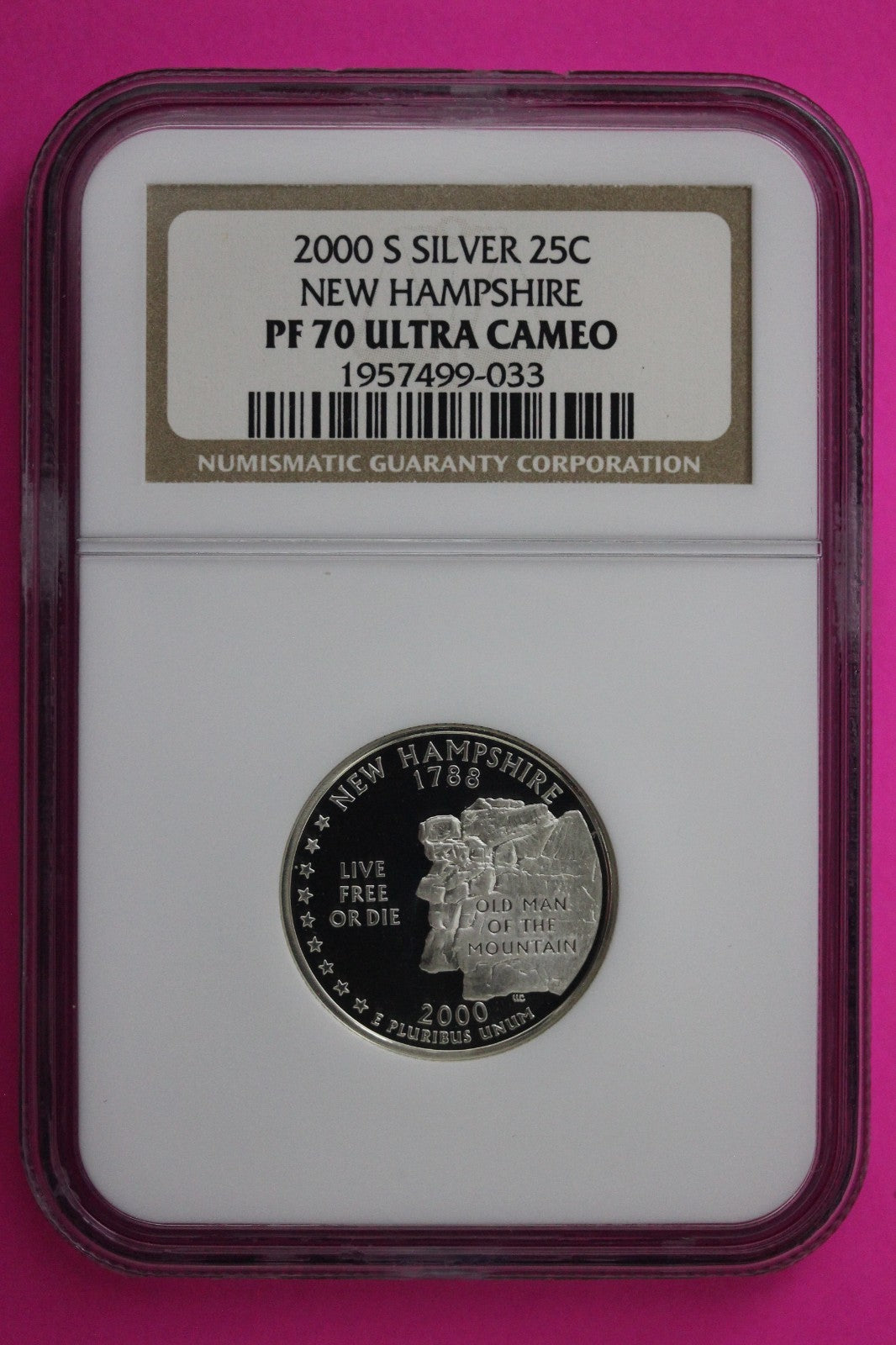 2000 S PF 70 New Hampshire Silver State Quarter NGC Certified Authentic Slab 412