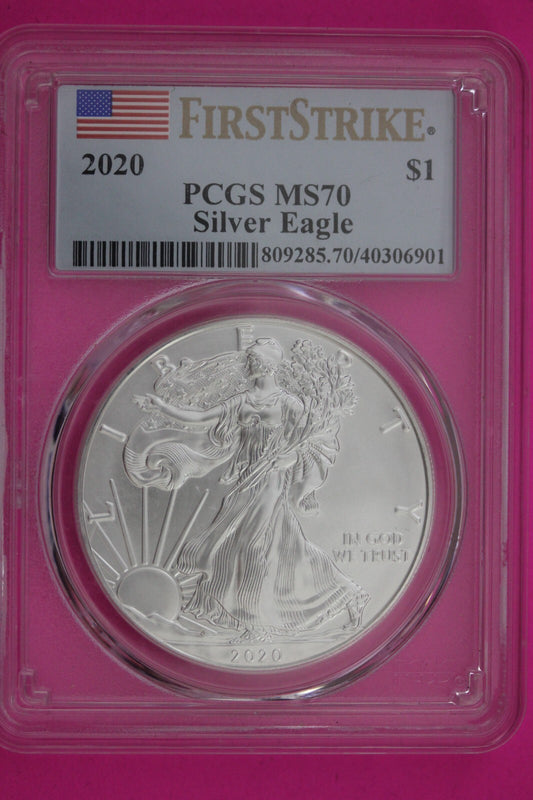 2020 MS 70 Silver Eagle Coin 1 OZ .999 PCGS Certified Graded Authentic Slab 589