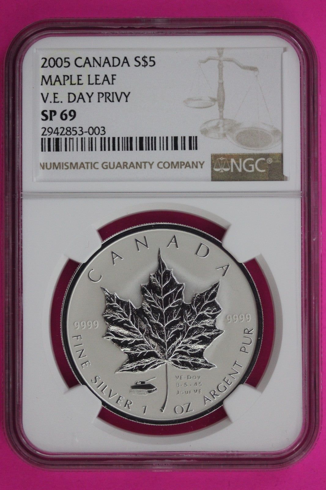 2005 SP 69 Canada V.E. Day Privy Maple Leaf $5 NGC Certified Graded Slab 1303