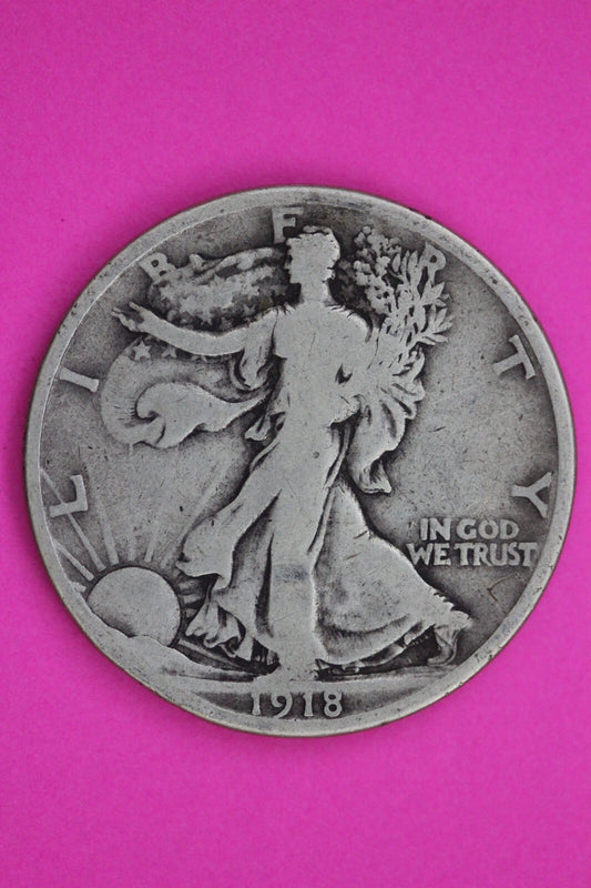 1918 D Walking Liberty Silver Half Dollar Guaranteed Authentic Genuine Coin 1168