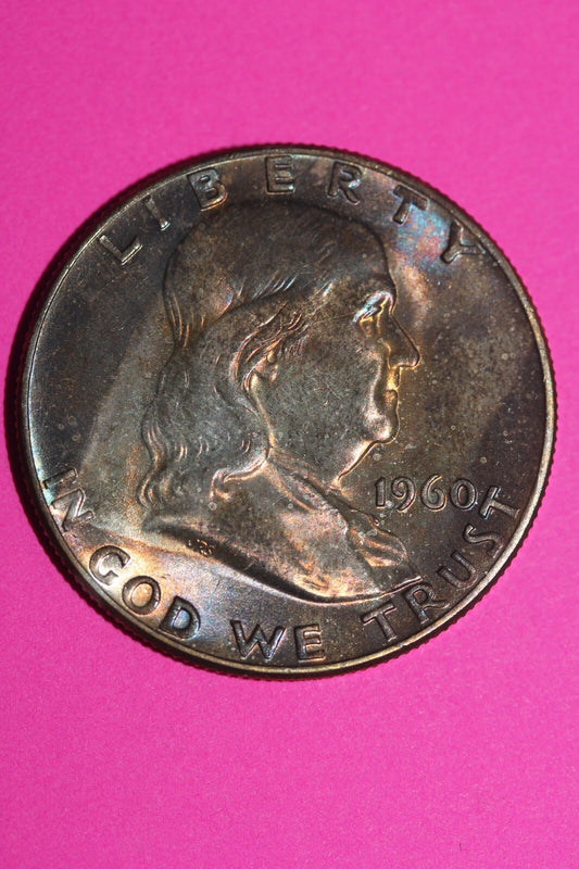 End Of Roll Toned 1960 P Ben Franklin Silver Half Dollar FBL Authentic Coin 1048