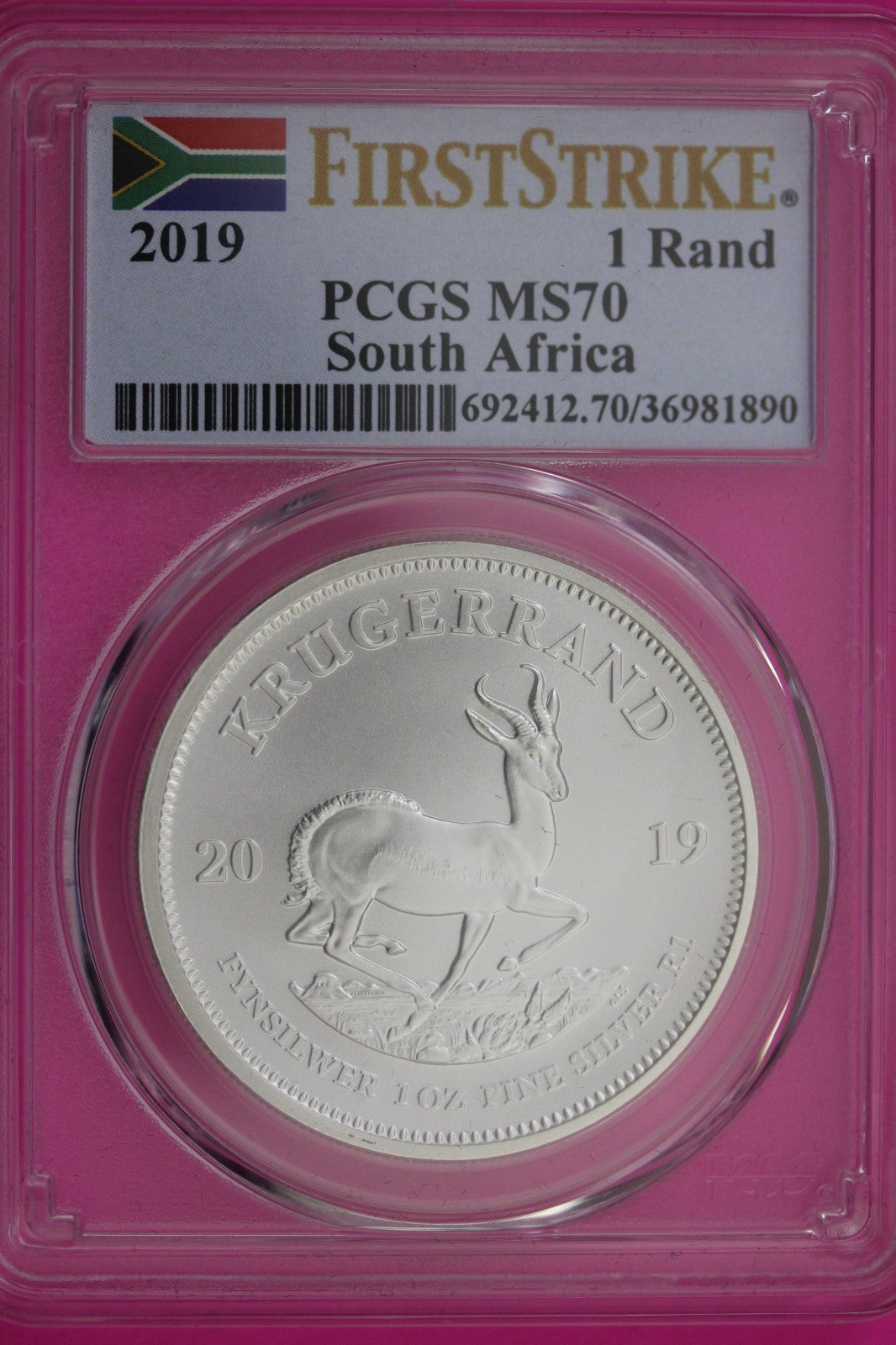 2019 MS 70 South Africa Krugarand 1 OZ Silver Coin PCGS Graded Authentic 138