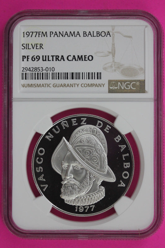 1977 Panama PF 69 Ultra Cameo Proof Silver Balboa NGC Certified Graded Slab 1302